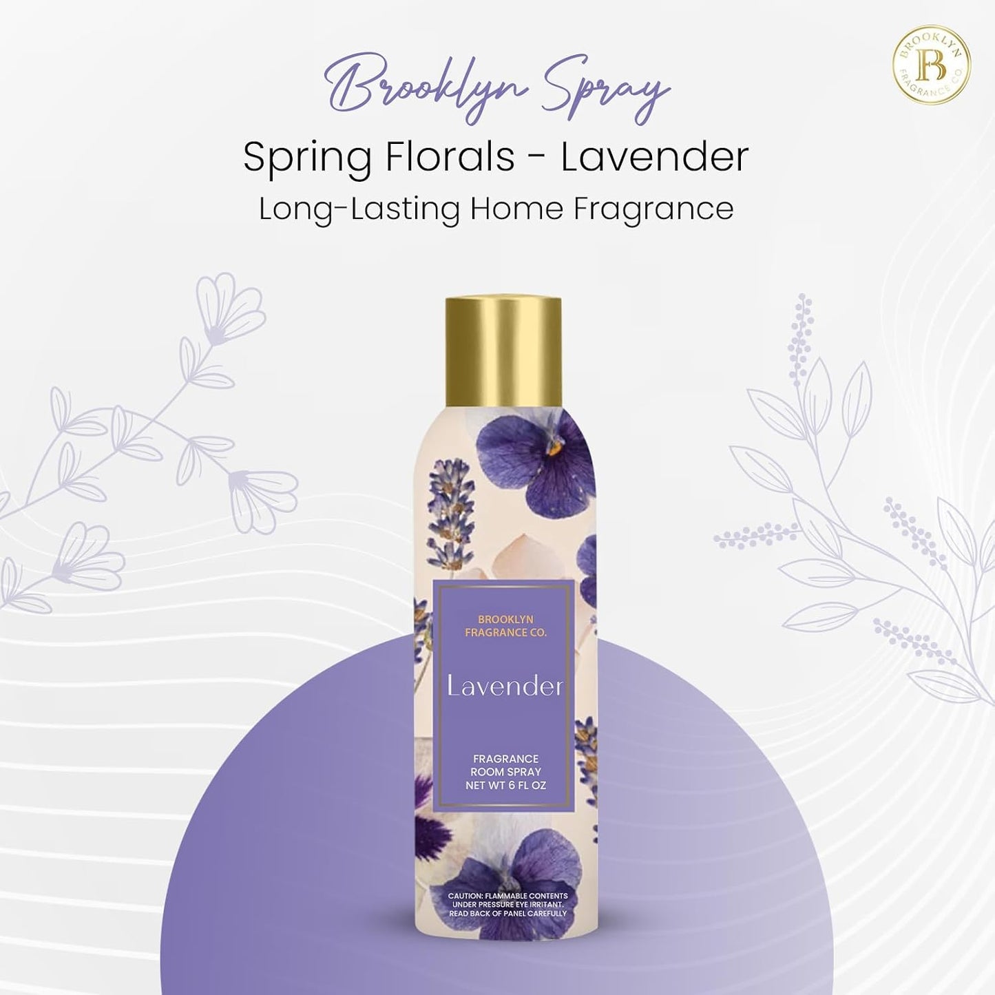 Brooklyn Fragrance Co. Spring Floral Room Spray – Premium Lavender Air Freshener -Long lasting home Fragrance Spray for Bathroom, office & small spaces- 6 Fl oz.