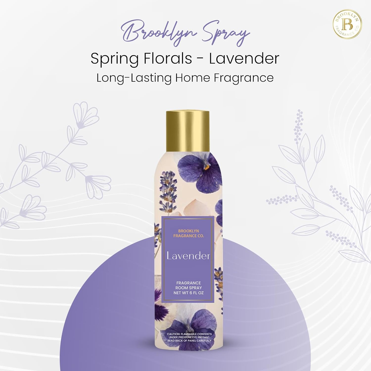 Brooklyn Fragrance Co. Spring Floral Room Spray – Premium Lavender Air Freshener -Long lasting home Fragrance Spray for Bathroom, office & small spaces- 6 Fl oz.