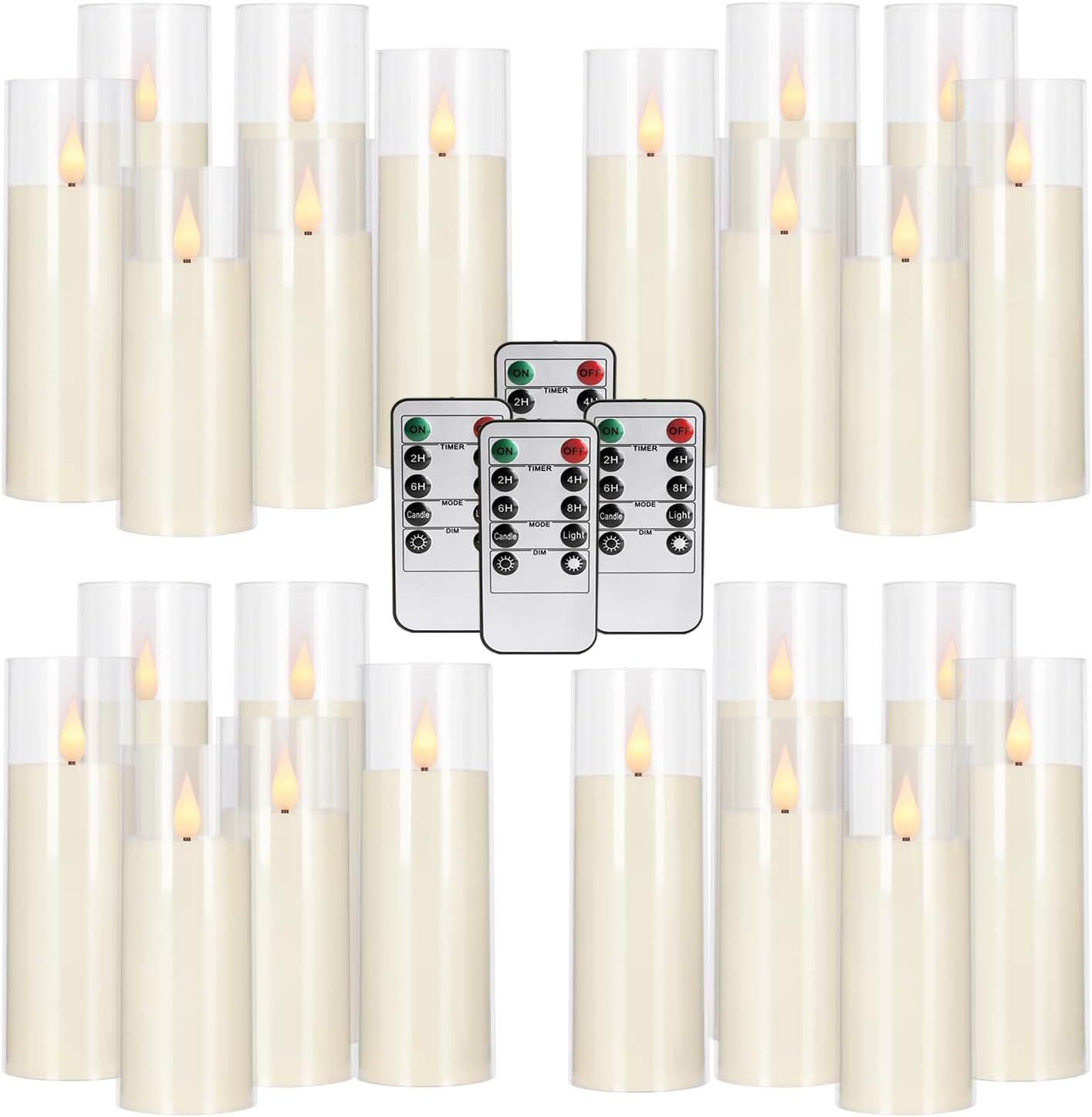 24-Pack LED Flameless Candles(14/16/18cm) with 4 Timers Remote - 3D Flickering Flame, Clear, Perfect Decor for Home & Events.
