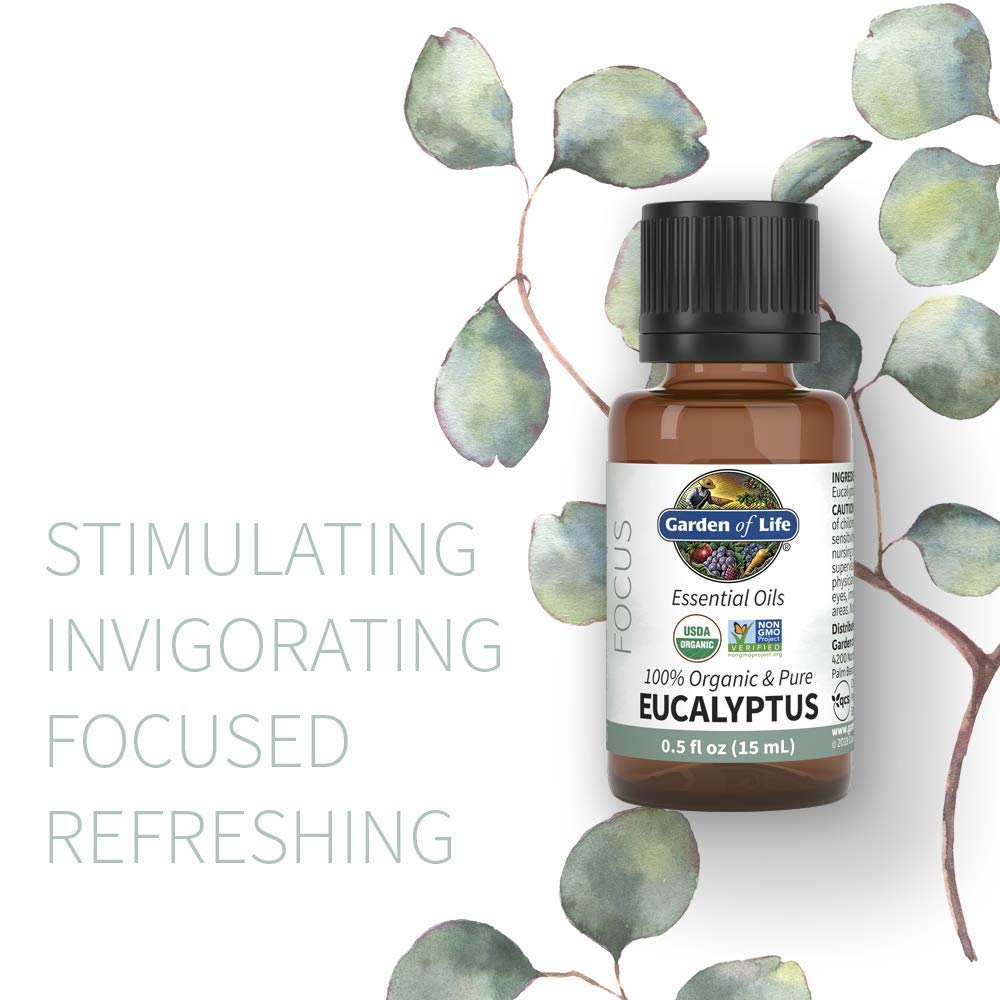 Garden of Life Essential Oils - 100% Organic & Pure Eucalyptus Essential Oil for Diffuser, Aromatherapy, Meditation - Clarity & Focus, Stimulate, Invigorate, Refresh, 0.5 fl oz