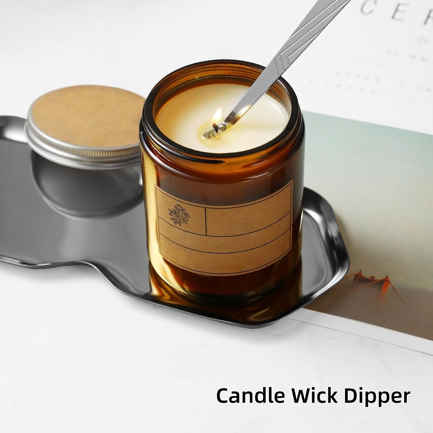 Candle Snuffer and Wick Trimmer Accessory Set, 3 in 1 Candle Care Kit for Candle Lover (Silver)