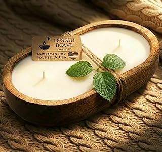 Dough Bowl Candle Co. Palo Santo Candle - Scented Candles for Home for Meditation for Men and Women, 100% Soy Wax Decor with 40H Burn Time, 10x6 Large 3 Wick Luxury Aromatherapy Gifts in Wood Bowl