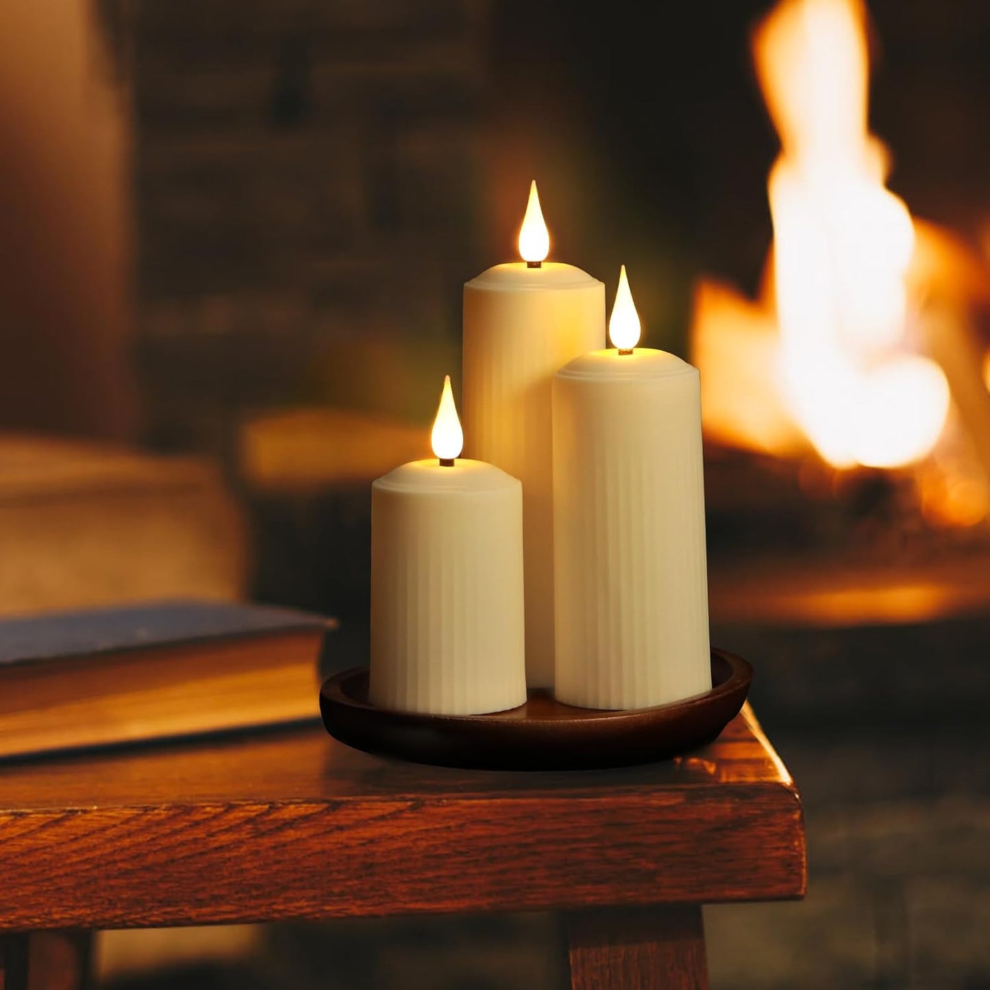 Daord Rechargeable LED Pillar Candles Flameless Flickering Candle Lights with Remote&Timer Set of 9 (D2 x H4/5.5/6.5") Classical Roman Column for Halloween Xmas Home Decor(9PCS,Rechargeable)