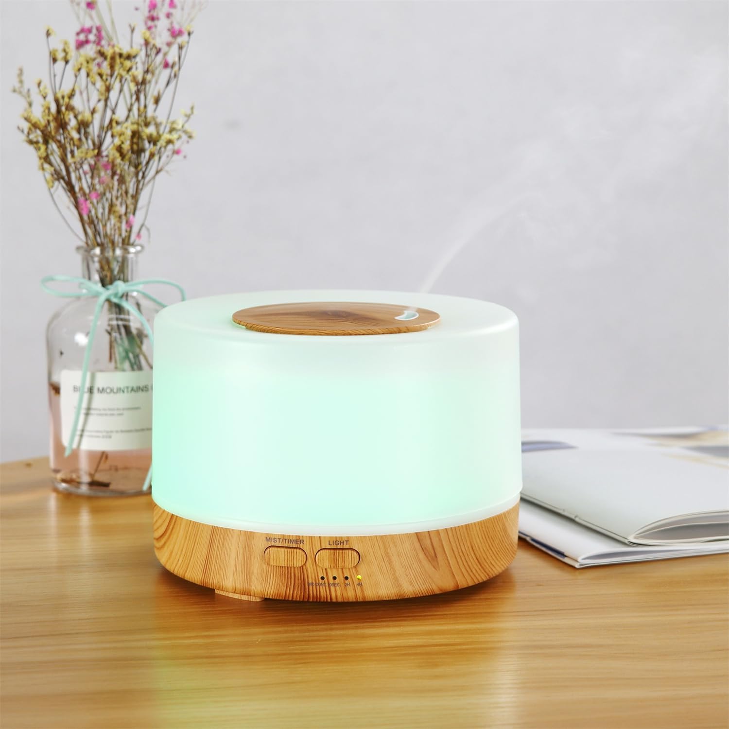 Essential Oil Diffuser, Wood Ultrasonic Cool Mist Humidifier, 500ml Humidifiers for Bedroom, Waterless Auto-Off, for Home,Bedroom,Office (Light Wood)