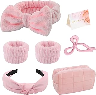 Skincare Face Wash Spa Headband and Wristband Set Top Knotted Headbands Big Hair Claw Clips Butterfly Hair Accessories Quilted Makeup Bag Blank Cards Gifts for Women and Teen Girl Gifts Trendy Stuff
