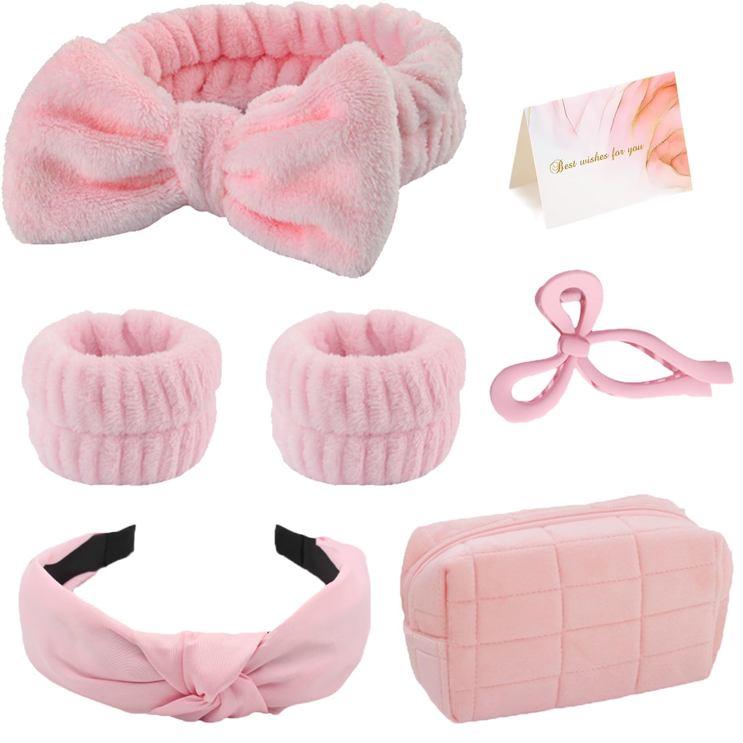 Skincare Face Wash Spa Headband and Wristband Set Top Knotted Headbands Big Hair Claw Clips Butterfly Hair Accessories Quilted Makeup Bag Blank Cards Gifts for Women and Teen Girl Gifts Trendy Stuff