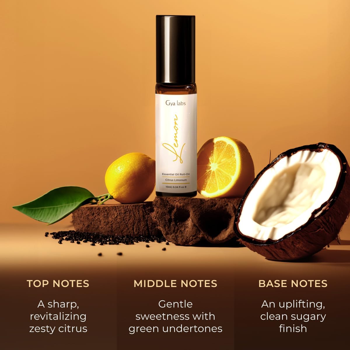 Lemon Essential Oil Roll-On Convenient Travel Size for Skin 0.34 Oz