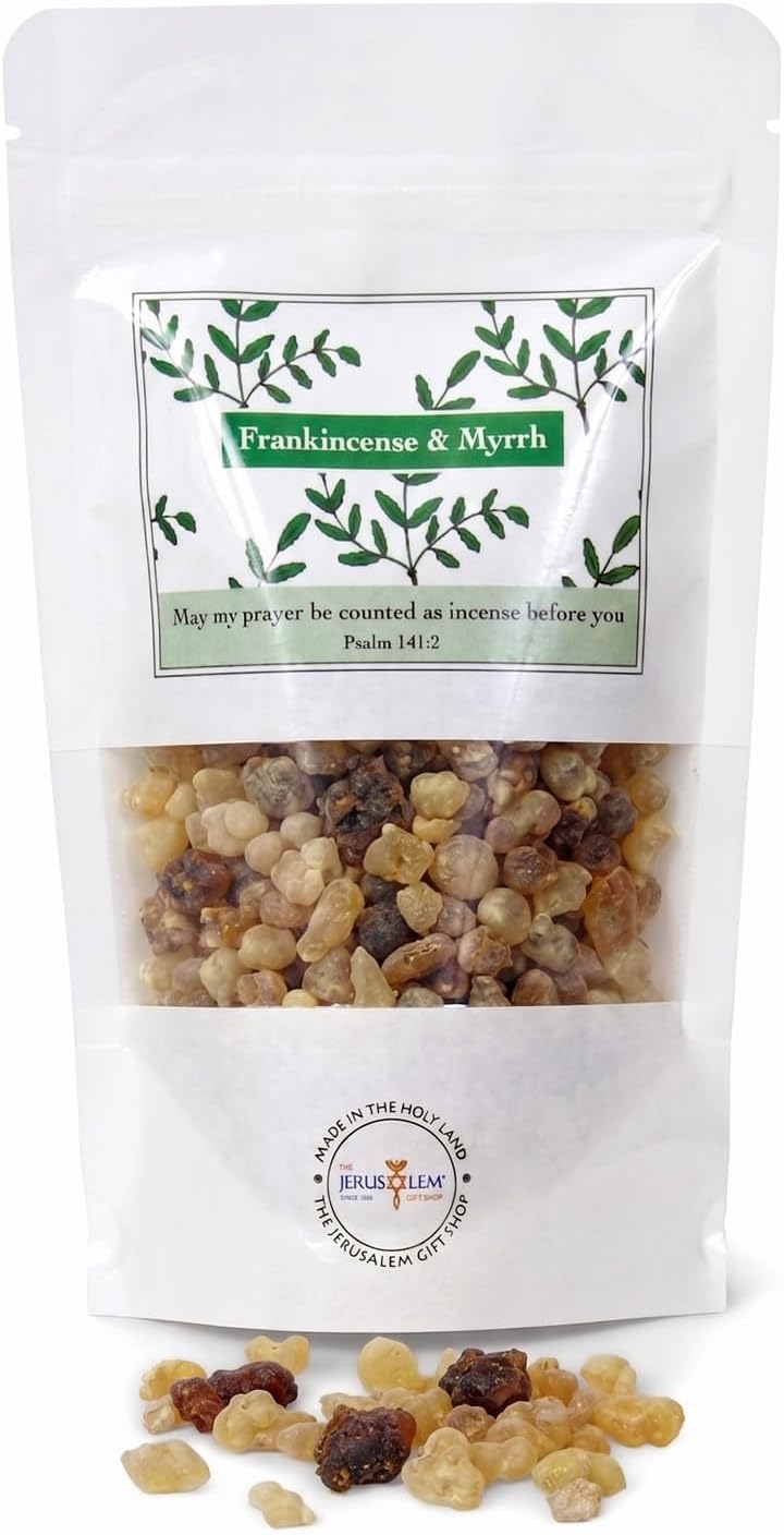 Frankincense and Myrrh Holy Incense from Jerusalem in a Gift Pack - Sacred Jerusalem Aromatic Granules - Traditional Biblical Scents for Home & Worship, A Church Incense
