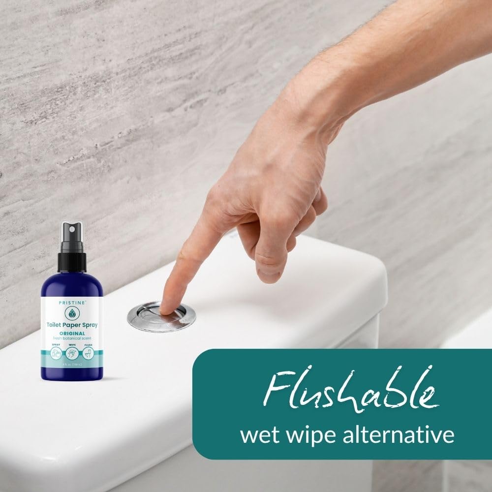 PRISTINE Toilet Paper Spray, As Seen on Shark Tank, Flushable Wipe Alternative, Personal Cleansing Bathroom Spray for Regular Toilet Tissue, Bidet Alternative, Made in USA, Original, 4oz Bottle