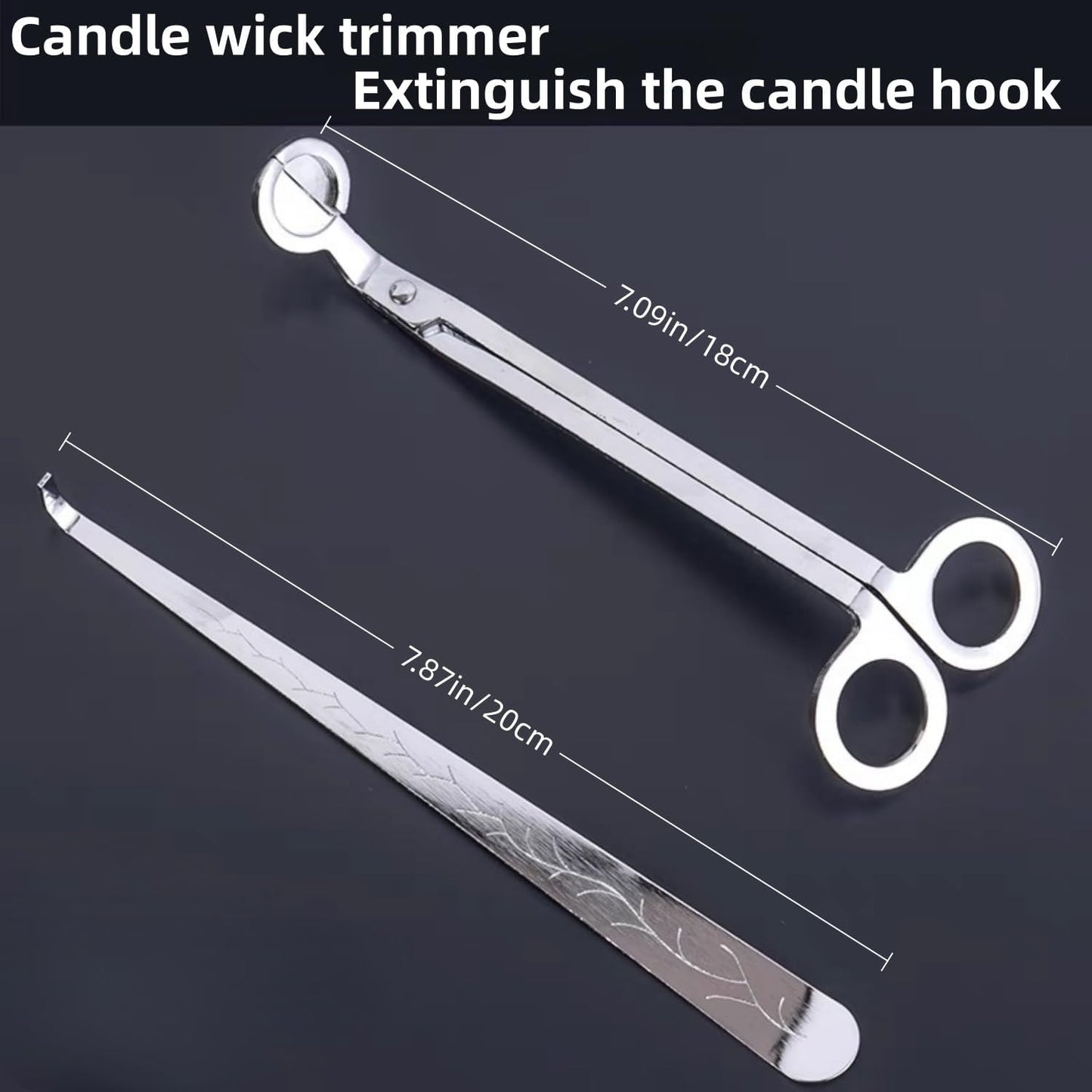 Candle Wick Trimmer and Snuffer Set, 7.09 inch Scissors with Hook, Stainless Steel