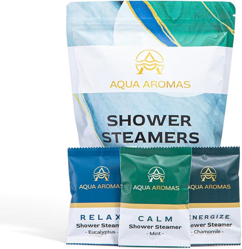 Aqua Aromas Shower Steamers - Aromatherapy Variety Shower Bombs, 15 Count - Eucalyptus, Chamomile, and Mint Essential Oils for Relaxation & Invigoration - Spa-Like Experience