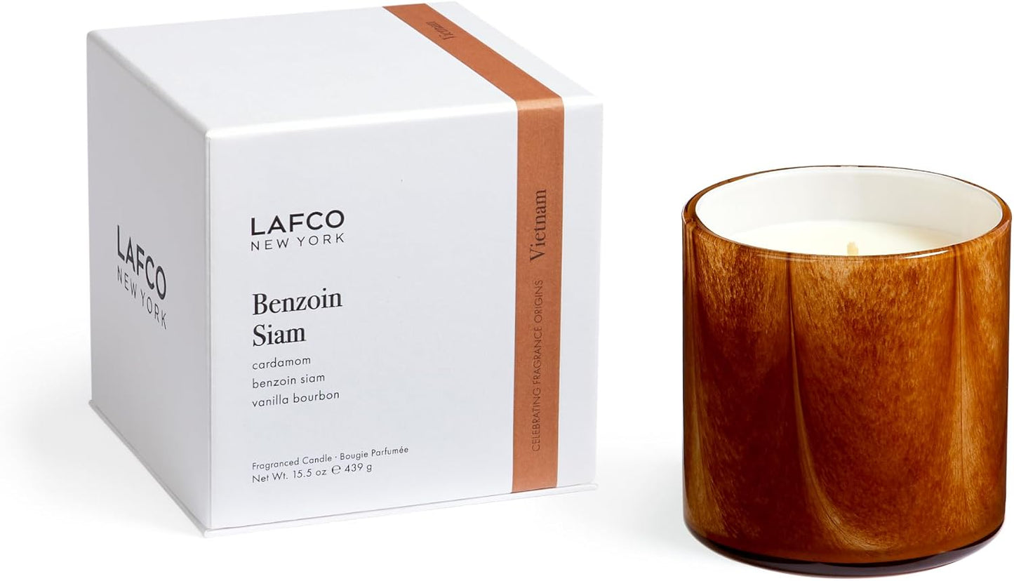 LAFCO New York Signature Candle, Benzoin Siam - 15.5 oz - 90-Hour Burn Time - Reusable, Hand Blown Glass Vessel - Made in the USA