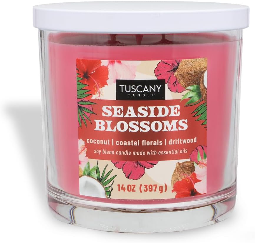Tuscany Candle Seaside Blossoms: Coconut & Floral Scented Summer Candle, 14 oz