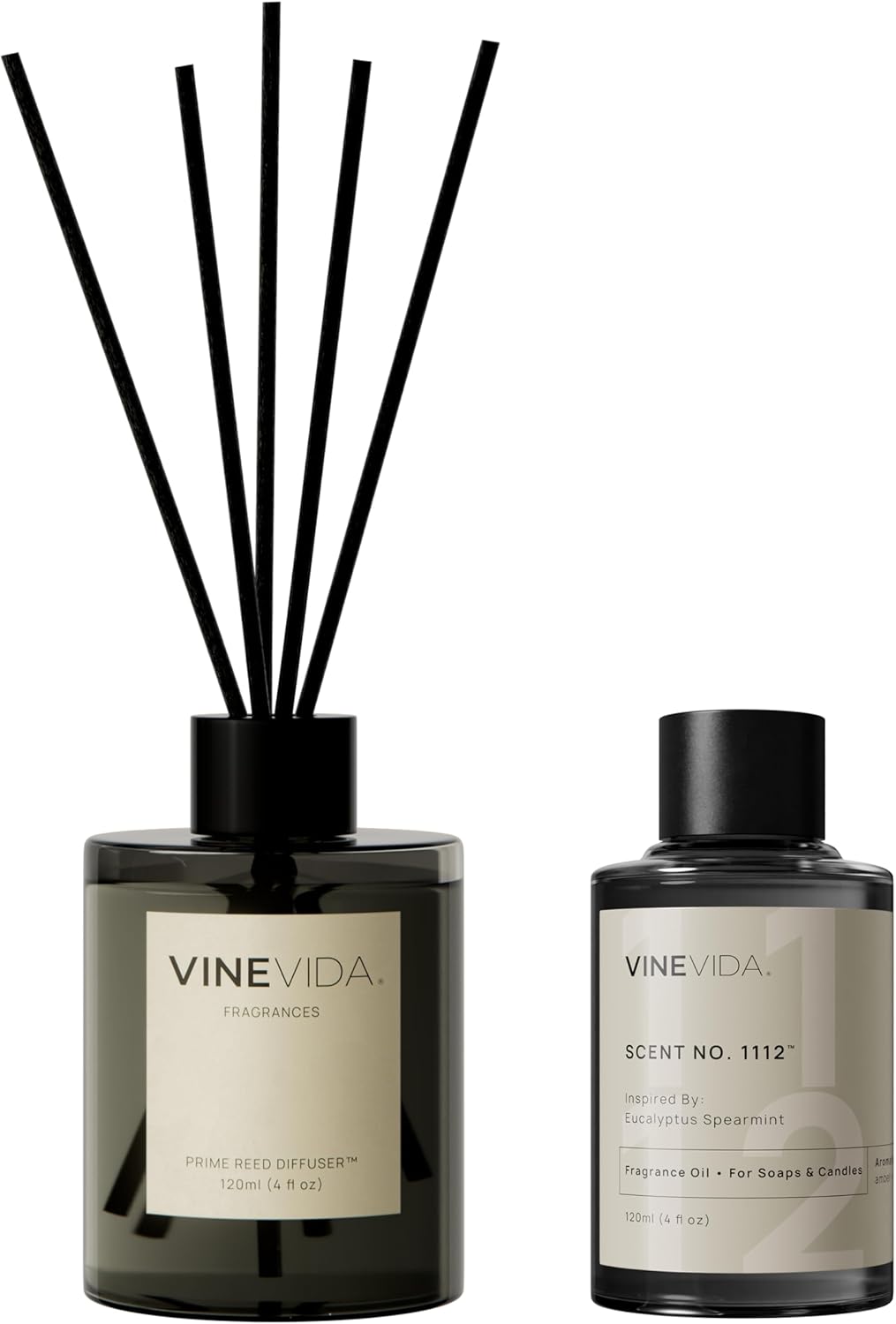 VINEVIDA | Eucalyptus Spearmint | Reed Diffuser for Home & Bathroom | Long-Lasting Scent Sticks Set | Oil Stick Diffuser | Bathroom Scent