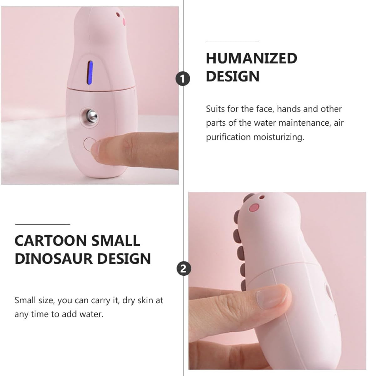 OSALADI Portable Nano Facial Mister Moisturizing Sprayer with Cute Dinosaur Design USB Rechargeable Mini Face Steamer for Travel Office Skincare Hydration
