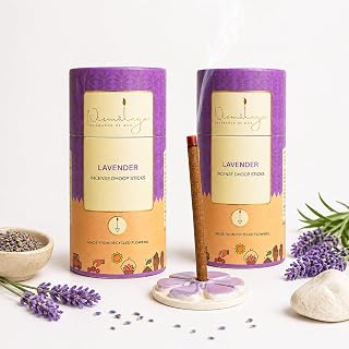 Nirmalaya Premium Lavender Dhoop Sticks Pack of 2, 180g | Bambooless Sticks, Charcoal Free Incense Sticks Made from Recycled Flowers | Long Lasting 25 Min Burn | for Pooja, Yoga, Meditation