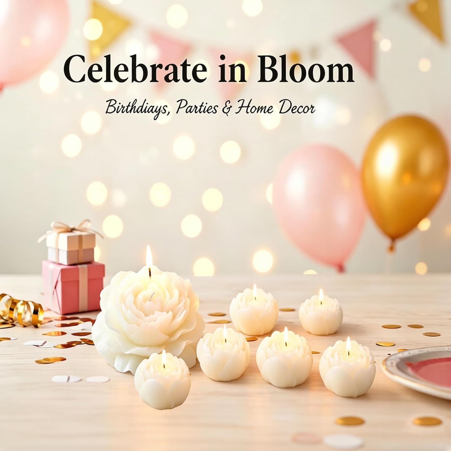 6-Pack Flower Candles Set, Rose Peony Shaped Scented Floral Candle Handmade Aromatherapy for Valentine's Day Wedding Home Decor (White)