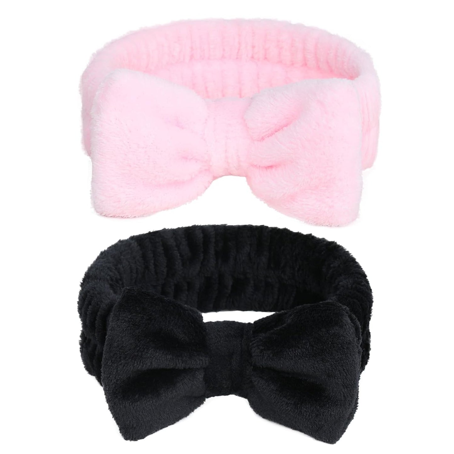 Headband for Washing Face, Spa Makeup Skincare Headbands for Women, 2pcs Bowknot Hair Bands (Black+Pink)