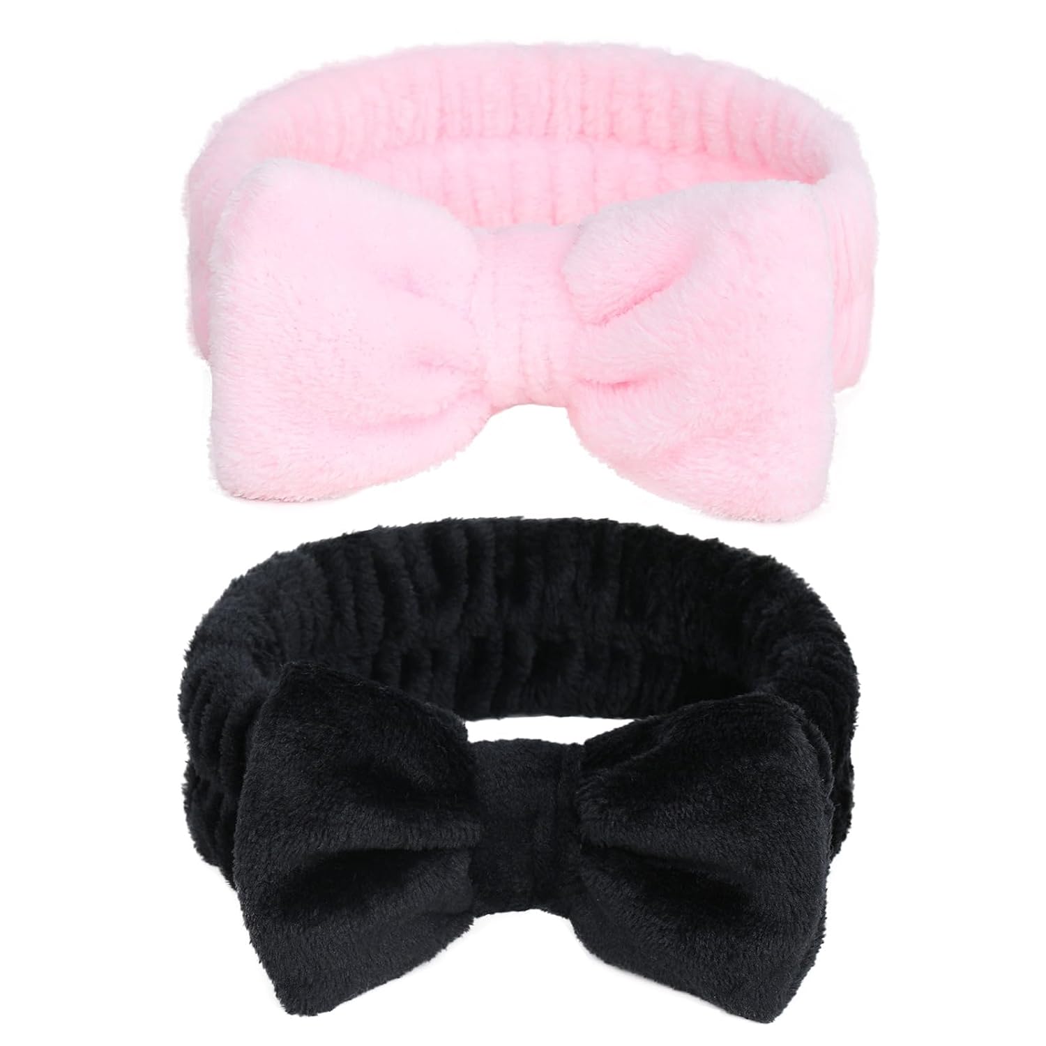Headband for Washing Face, Spa Makeup Skincare Headbands for Women, 2pcs Bowknot Hair Bands (Black+Pink)
