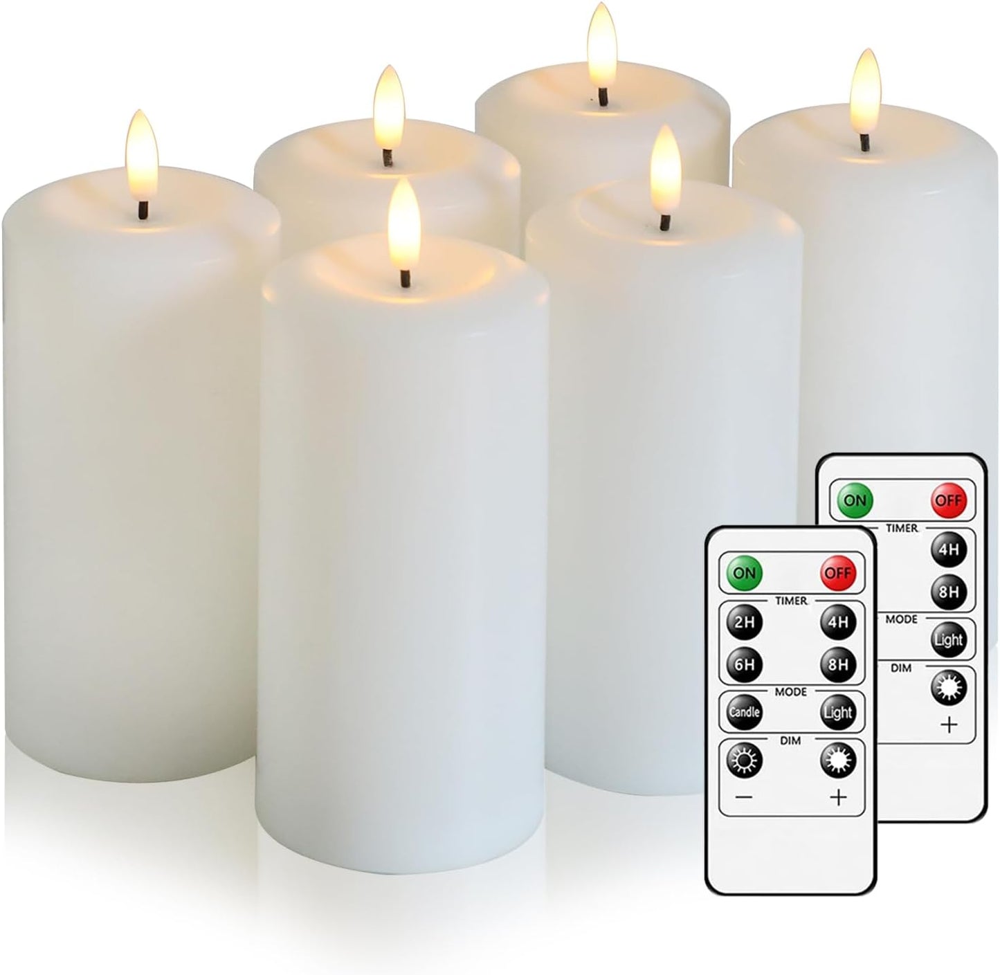 Flameless Candles Battery Operated with Remote and 2/4/6/8 H Timer, 6pcs Flickering Fake Electric Candles for Festival Wedding Home Party Decor (D3 x H 6") (White)