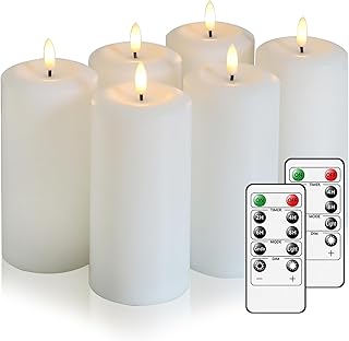 Flameless Candles Battery Operated with Remote and 2/4/6/8 H Timer, 6pcs Flickering Fake Electric Candles for Festival Wedding Home Party Decor (D3 x H 6") (White)
