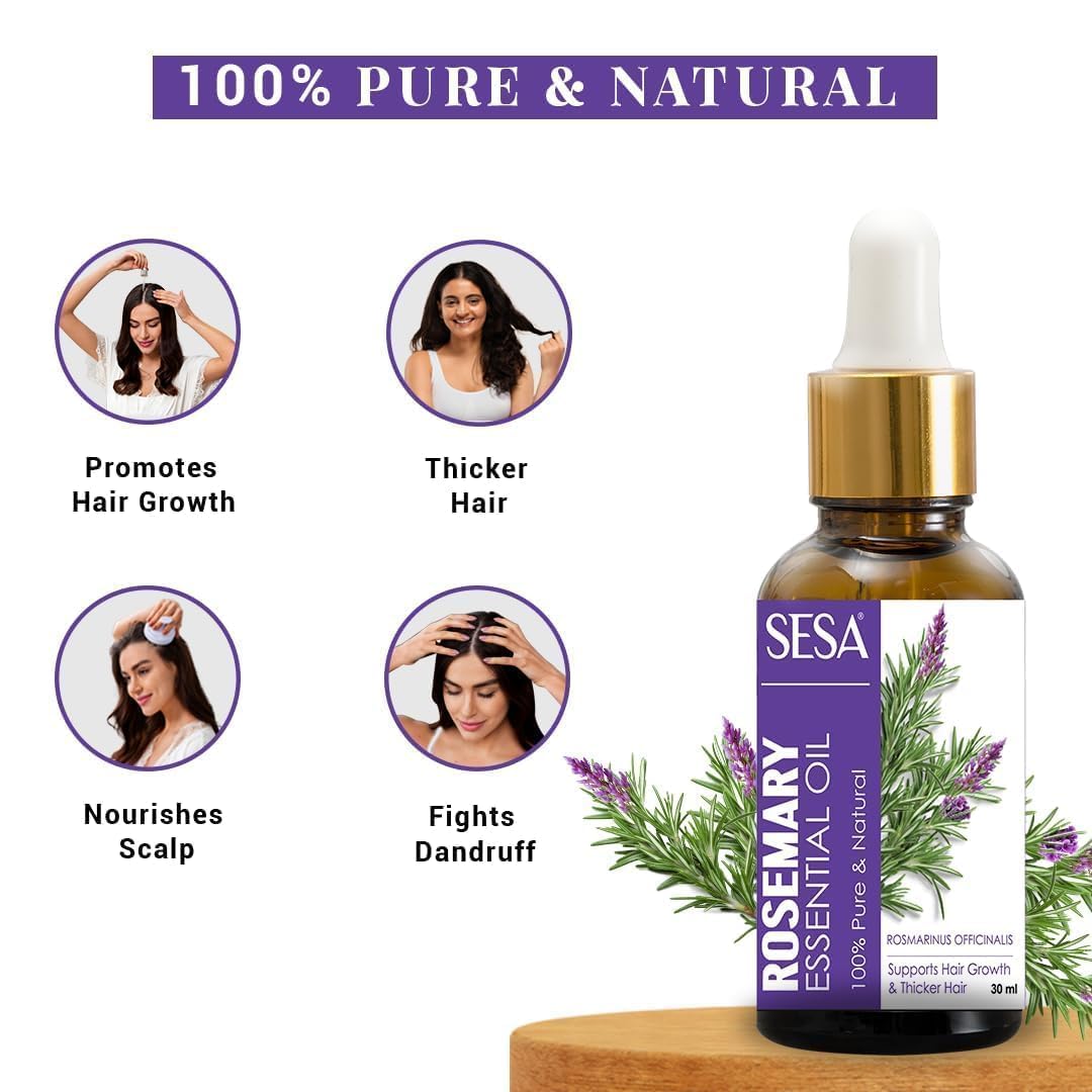 Se.sas Rosemary Essential Oil For Hair Growth Nourishes Skin Hair Fall Control Oil For Women and Men 100% Pure & Natural Rosemary 30 ml