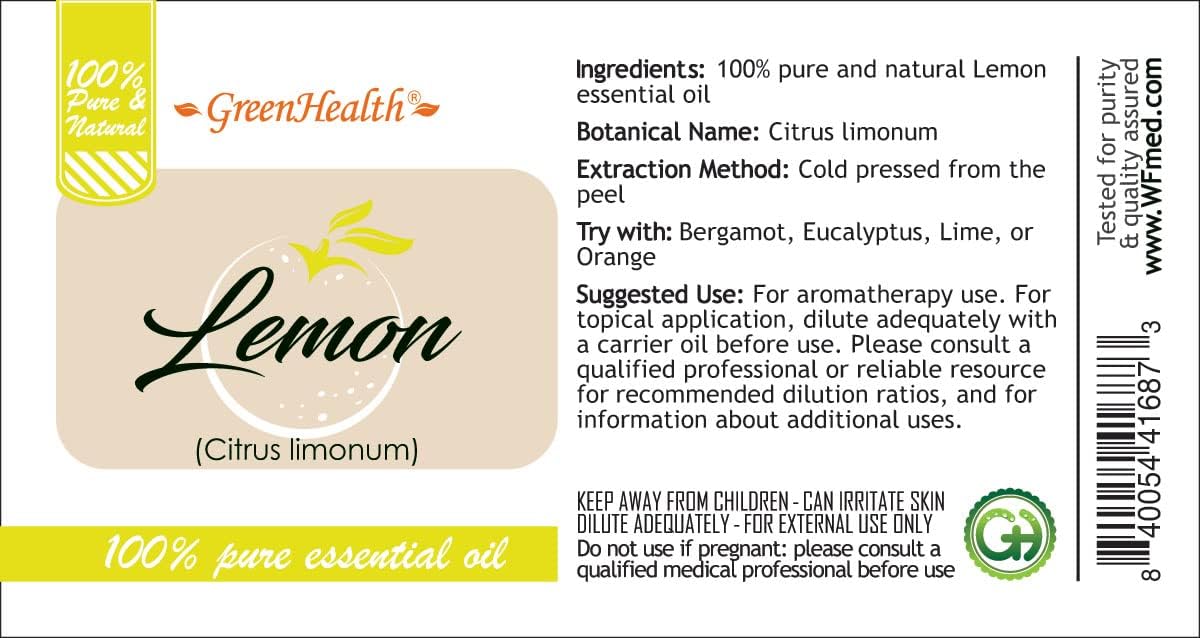 Lemon Essential Oil - 16 fl oz - Aluminum Bottle - 100% Essential Oil -GreenHealth