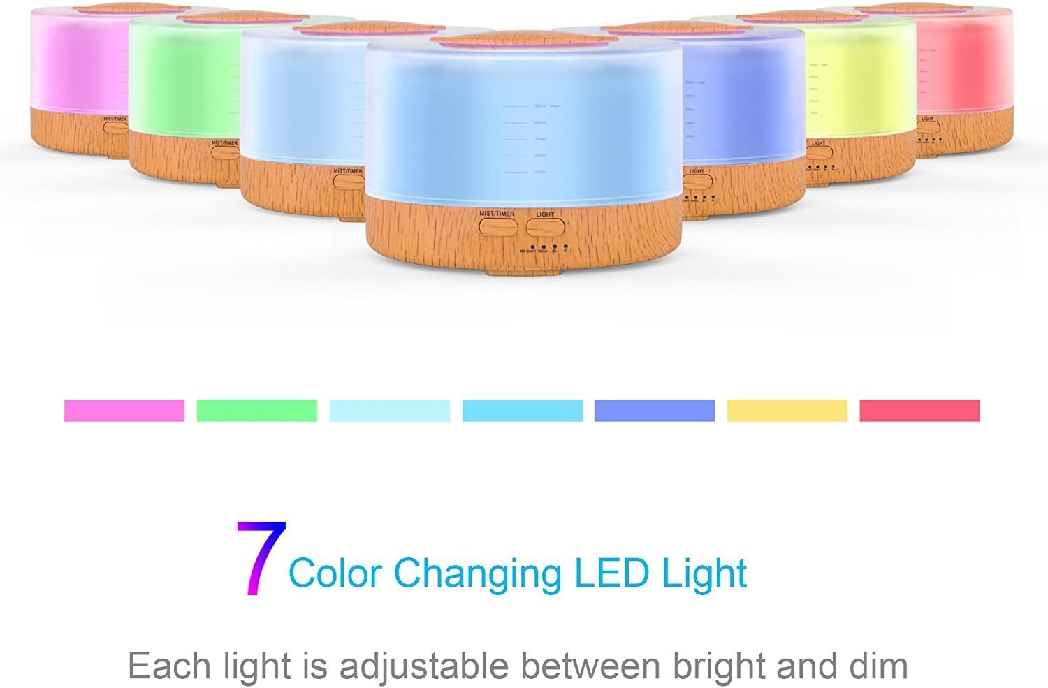 Remote Control Essential Oil Diffuser, 500ml Ultrasonic Aroma Cool Mist Humidifier with 7 Color Light Changing and 4 Timer Settings (Wood Grain)