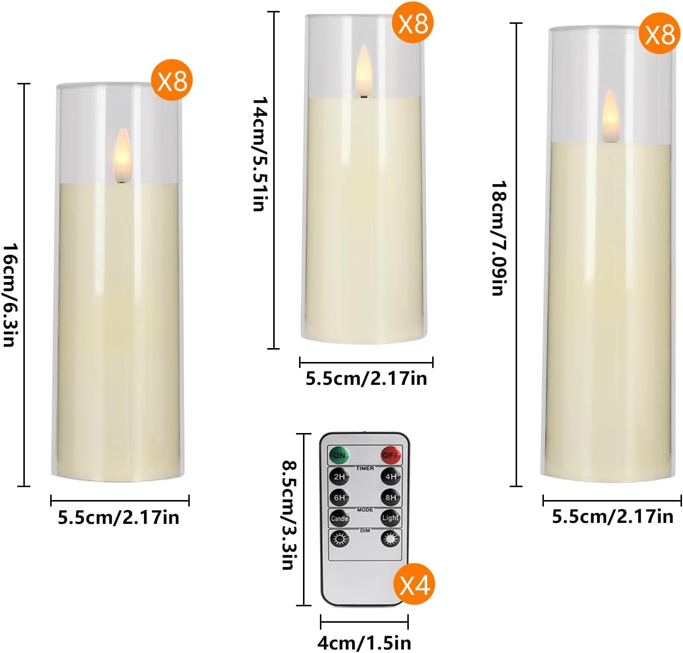 24-Pack Acrylic LED Flameless Pillar Candles with Remote & Timer, Battery Powered - Perfect for Indoor/Outdoor Decor,Wedding,BBQ and Gift - Easily Create a Magical Atmosphere.(Ivory)