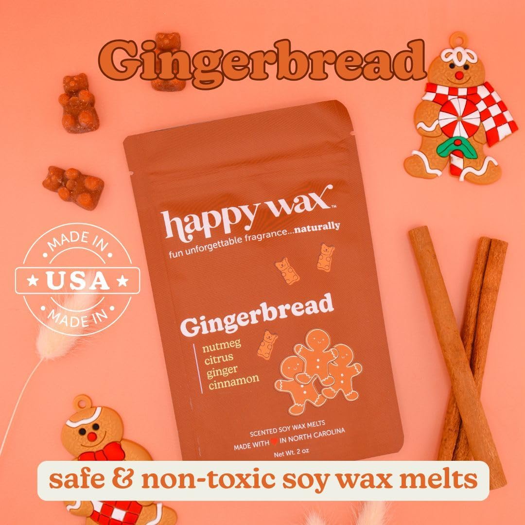 Happy Wax Gingerbread Scented Bear Wax Melts - Natural Strong Holiday Scented Infused with Essential Oils - Non Toxic & Pet Safe - (4 oz Pouch)