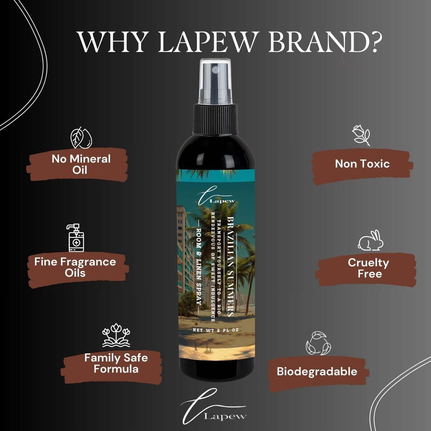 Lapew Room & Linen Spray | Fragrance Mist for Home, Car & Office | Fabric & Air Freshener | Neutralizing Mist | Made in USA | Brazilian Summers