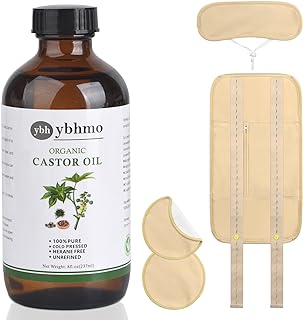 Organic Castor Oil Cold Pressed Glass Bottle((8fl.oz/237ml), Castor Oil Pack Wrap Organic Cotton Reusable for Neck, Chest & Abdomen