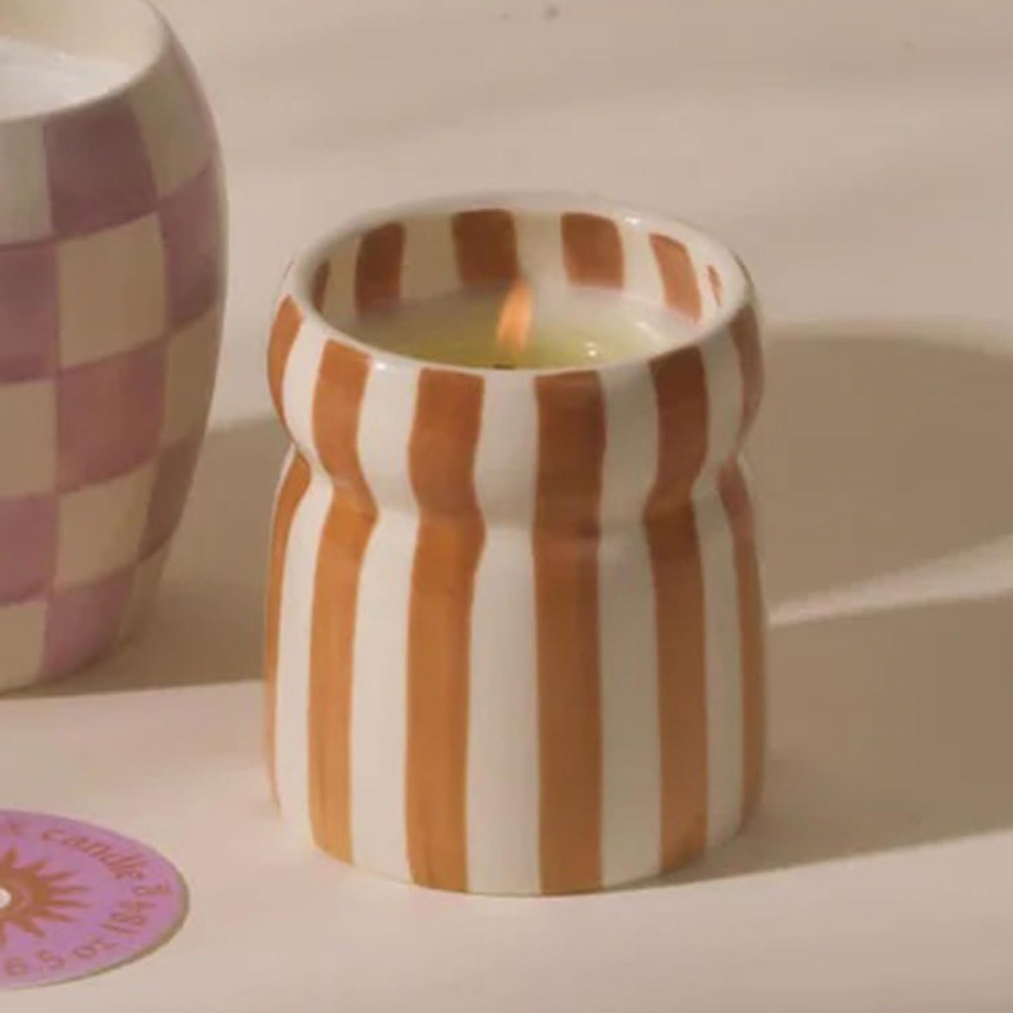 Paddywax Cabana Hand-Painted Scented Candle in Ceramic Reusable Food Safe Jar, Clean-Burn Soy Candle with Approx. 42 Hour Burn Time, Rust – Sunset Sienna, 6.5 oz