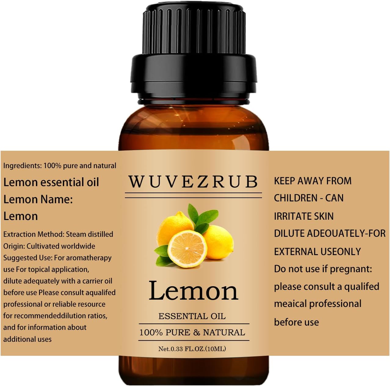 Lemon Essential Oils 10ML, 100% Pure and Natural Essential Oil for Aromatherapy Diffuser - 0.33 Fl Oz/Lemon