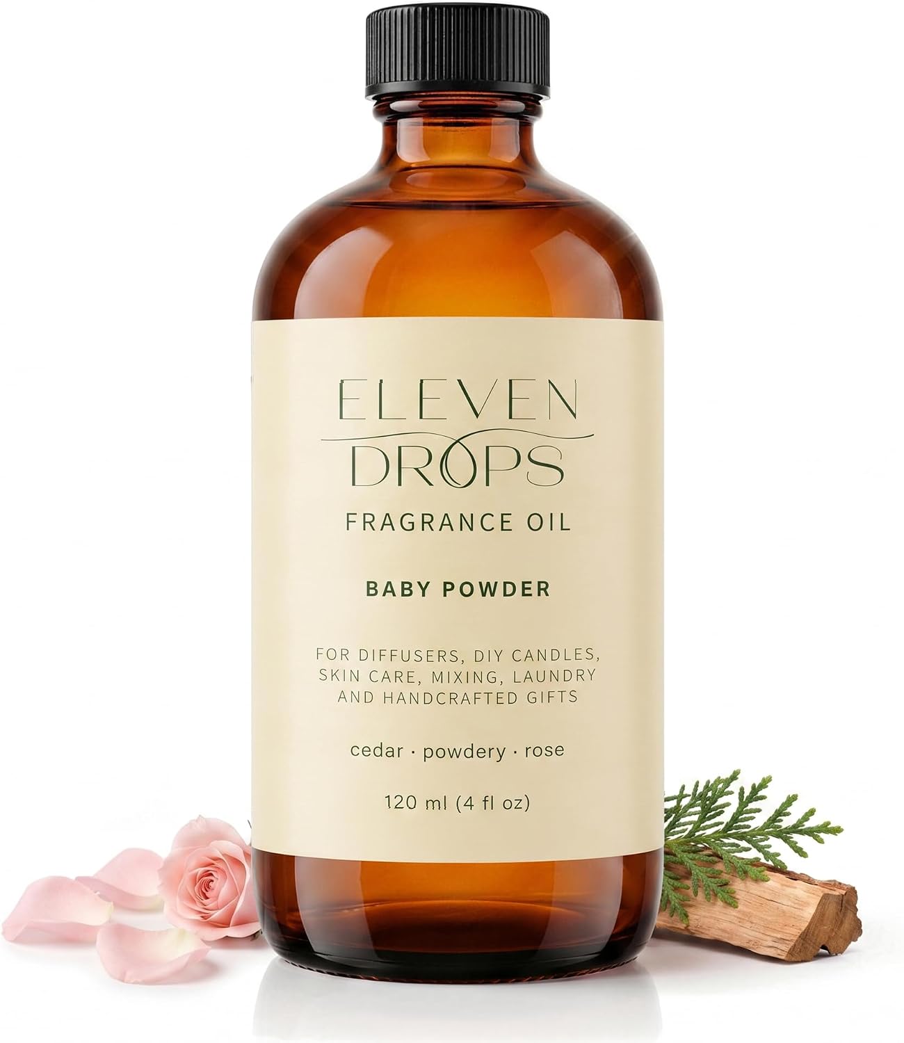 Baby Powder Fragrance Oil | Cedar, Powdery & Rose Notes | Long Lasting Scent Reed Diffuser Oil for Home, Office, Hotel, Spa, Car & Linen Spray | Pet Friendly IFRA Compliant, 4 oz