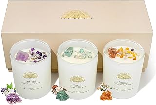 AvaConcept Healing Crystal Candle Gift Set – Set of 3 Amethyst, Amazonite & Sunstone Hand-Poured Soy Wax Lavender Jasmine, Coastal Breeze & Jungle Attachment Aromatherapy 3.5oz Each | Premium Gift Box