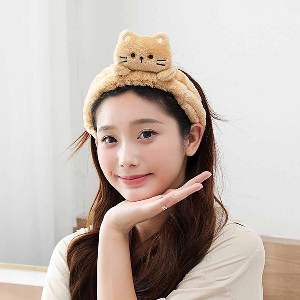 PERFECTSIGHT Spa Headband for Washing Face, 2 Pack Cute Hair Band for Shower Yoga Beauty Skincare Party, Soft Fluffy Makeup Headband, Kawaii Facial Headbands for Woman Girls, Kitty