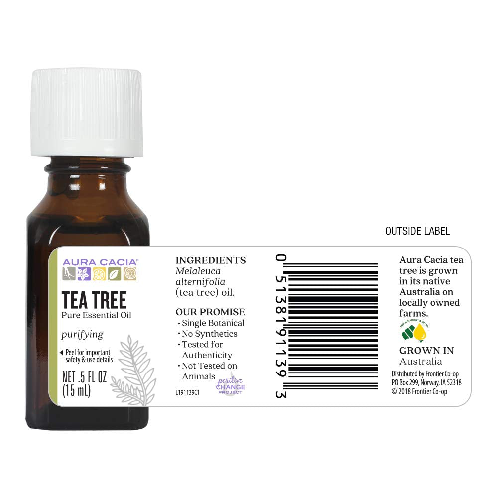 Aura Cacia 100% Pure Tea Tree Essential Oil | GC/MS Tested for Purity | 15 ml (0.5 fl. oz.) | Melaleuca alternifolia