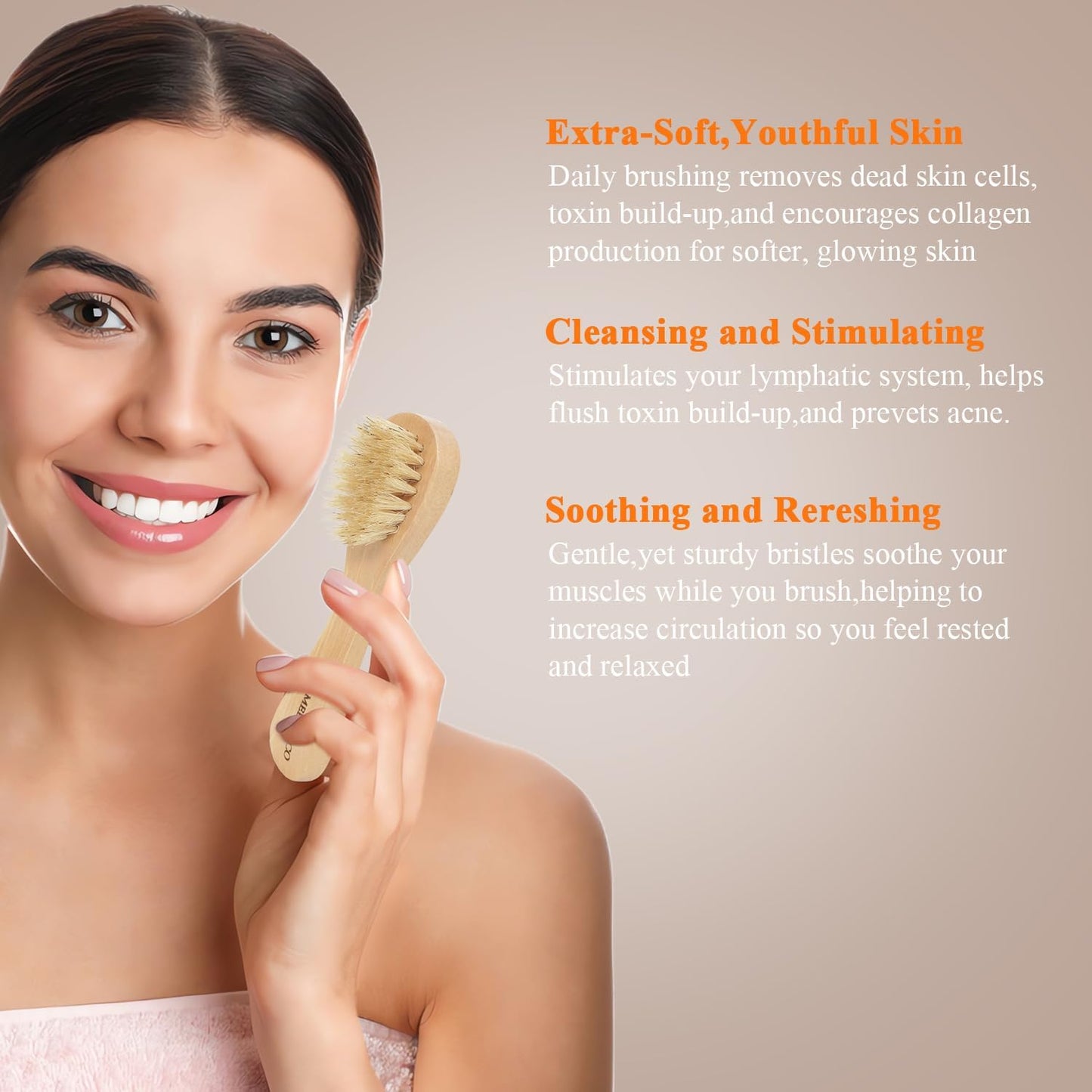 SAMEBUTECO Dry Brushing Body Brush Set with Slide-in Long Handle, 4-in-1 Wooden Bath Scrubber with Face Brush & 3 Interchangeable Heads (Boar Bristle, Soft Washer, Nodal Massager) for Exfoliating