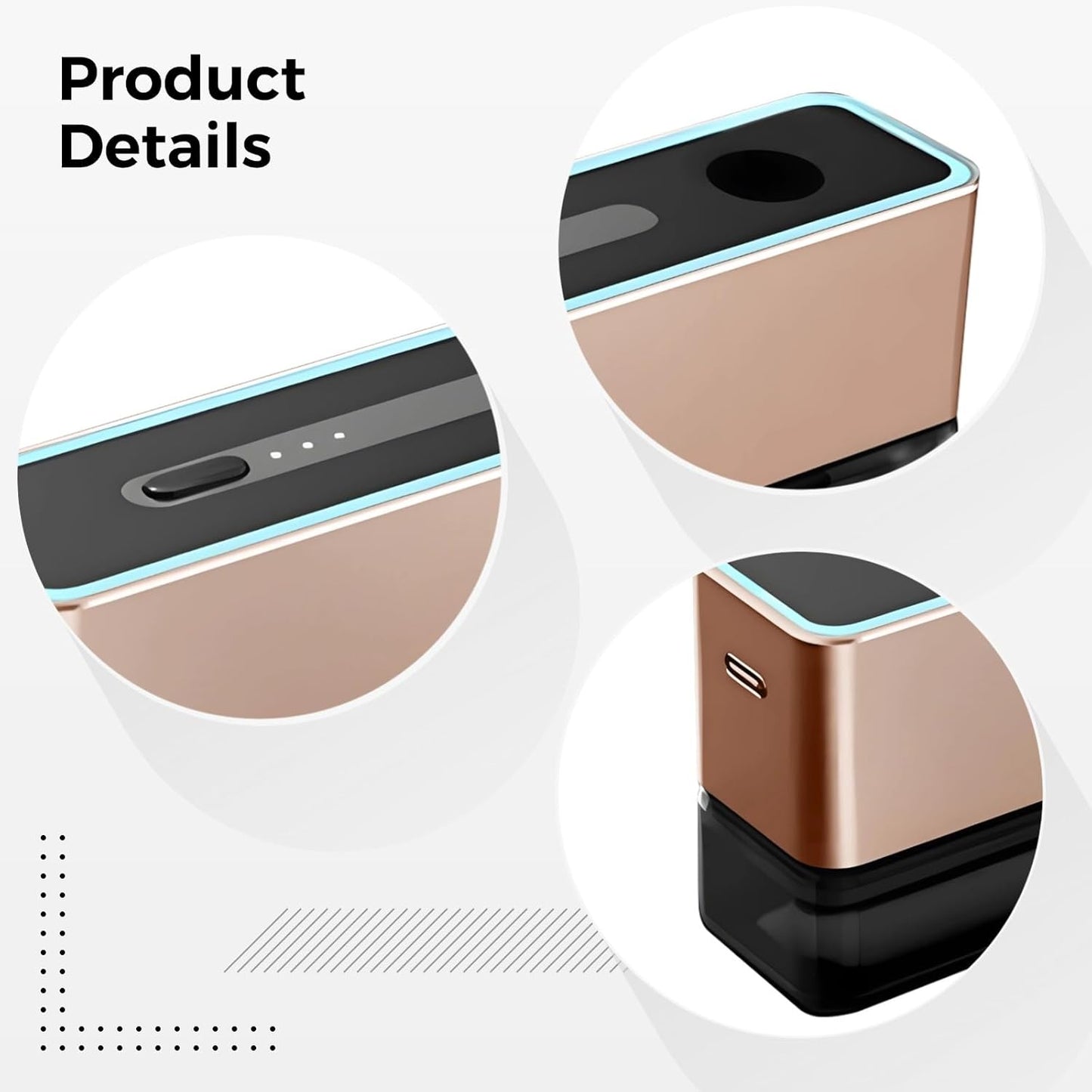 USB Rechargeable Essential Oil Nebulizer, 0.5L Mini Aromatherapy Diffuser, Alloy Body, Led Lighting, Touch Control, Three Mist Modes