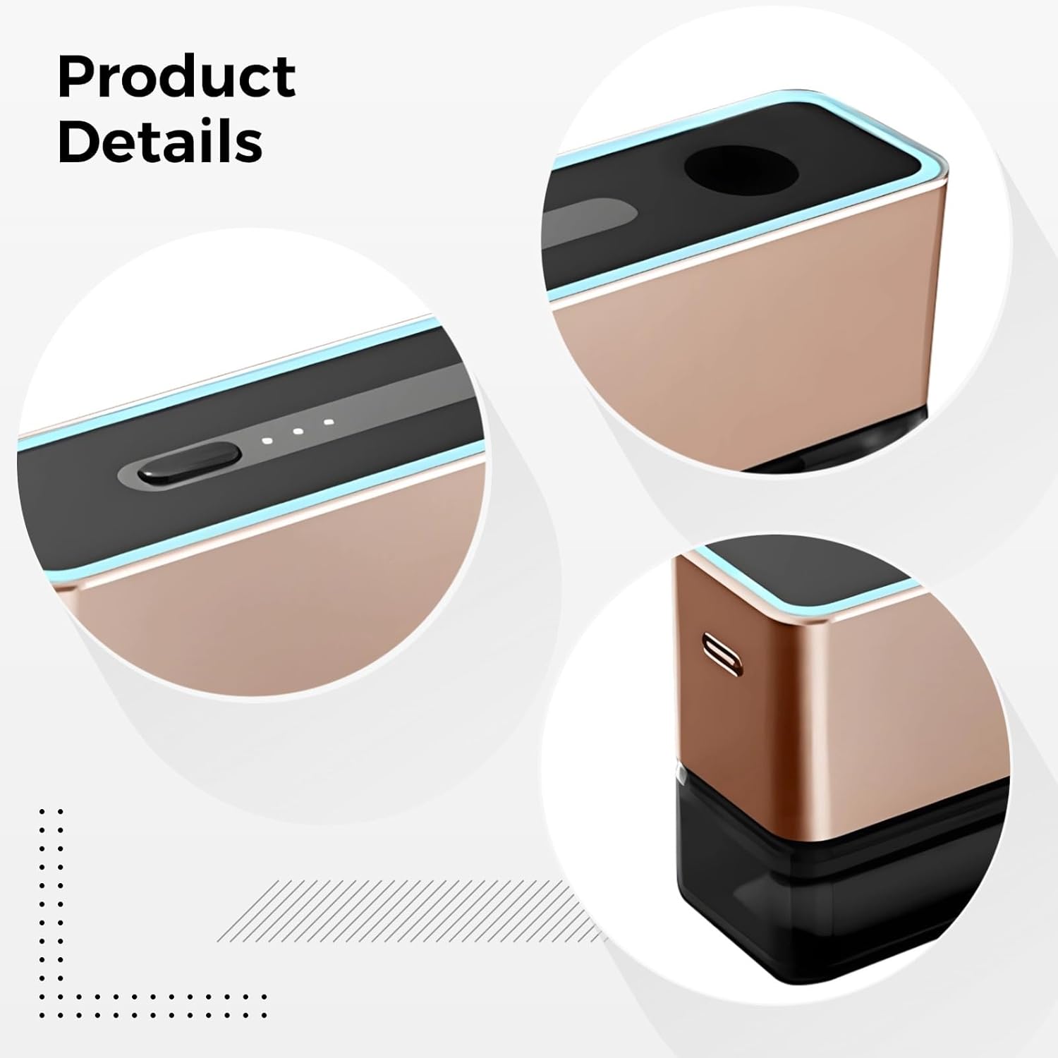 USB Rechargeable Essential Oil Nebulizer, 0.5L Mini Aromatherapy Diffuser, Alloy Body, Led Lighting, Touch Control, Three Mist Modes