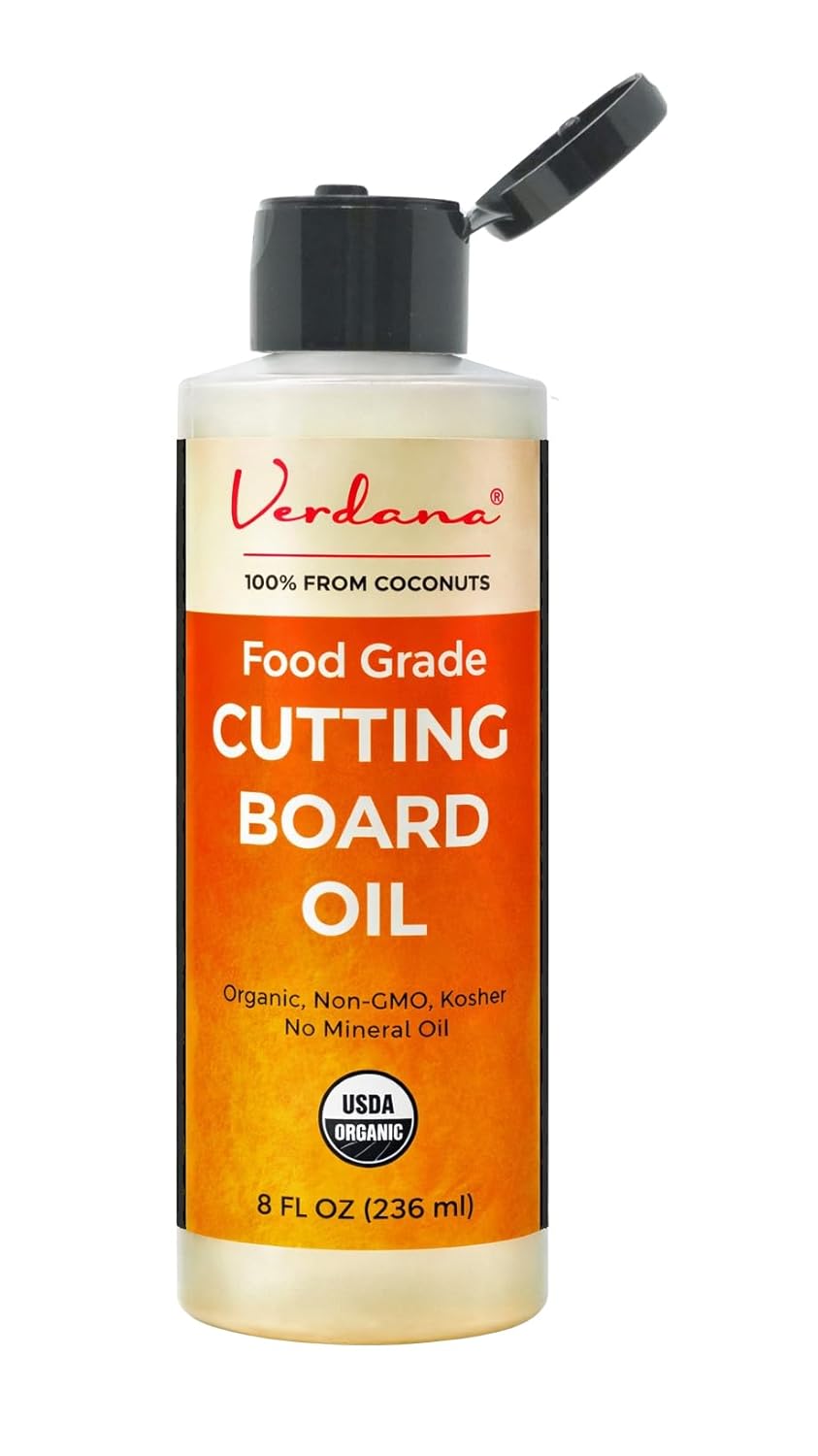 Verdana Food Grade Cutting Board Oil – Organic Coconut-Derived, Food Safe Mineral Oil Alternative for Butcher Block, Bamboo & Wooden Utensils – Kosher, Non-GMO, 8 fl oz