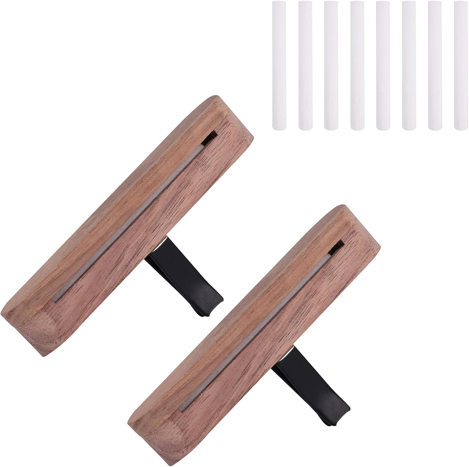 2pcs Wood Air Freshener Clips for Cars, Magnetic Car Air Vent Essential Oil Perfume Clip with 8 Unscented Absorbing Sticks Refillable Aroma Diffuser Base Holder for Auto Homes Offices Accessories