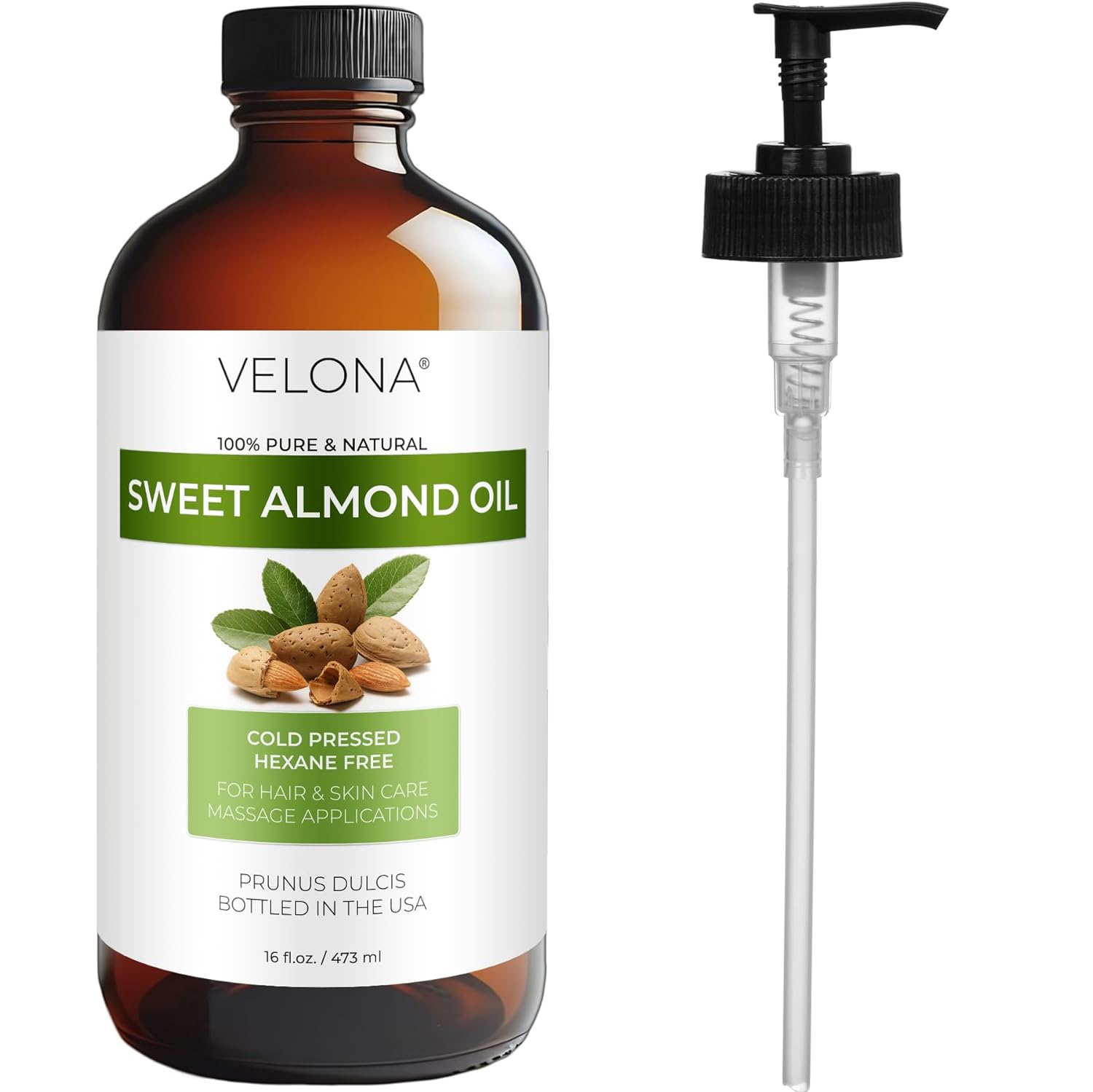 velona Sweet Almond Oil - 16 Fl Oz in Glass Bottle | 100% Pure and Natural Carrier Oil |Cold Pressed | Skin, Hair, Body & Face Moisturizing | Use Today - Enjoy Results…
