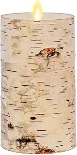 Luminara Real Birch Bark Wrapped Flameless LED Candle, 3.5" x 6.5", Battery Operated Moving Flame Pillar Light with Timer - Natural Decor Unscented