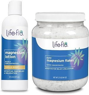 Life-flo Vanilla Magnesium Lotion 8oz and Magnesium Flakes for Bath 44oz - Relief and Relaxation with Topical Magnesium Chloride from Zechstein Seabed - Soothe Muscles and Joints - 60-Day Guarantee