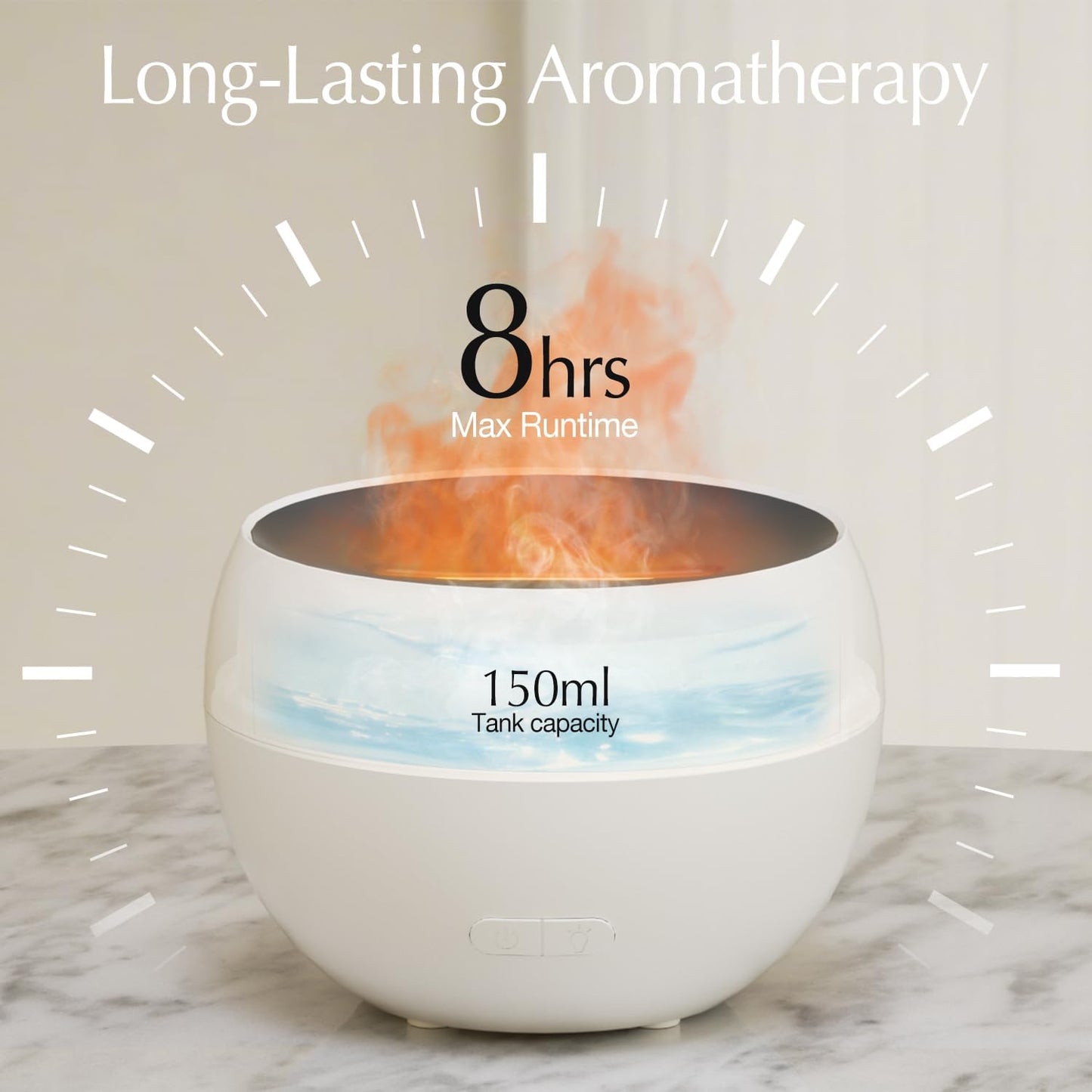 SALKING Essential Oil Diffuser, Fireplace Fire Flame Aromatherapy Diffuser, 150ml Ultrasonic Cool Mist Humidifier, Scent Aroma Diffuser with Auto-Off Function for Home, Room (White)