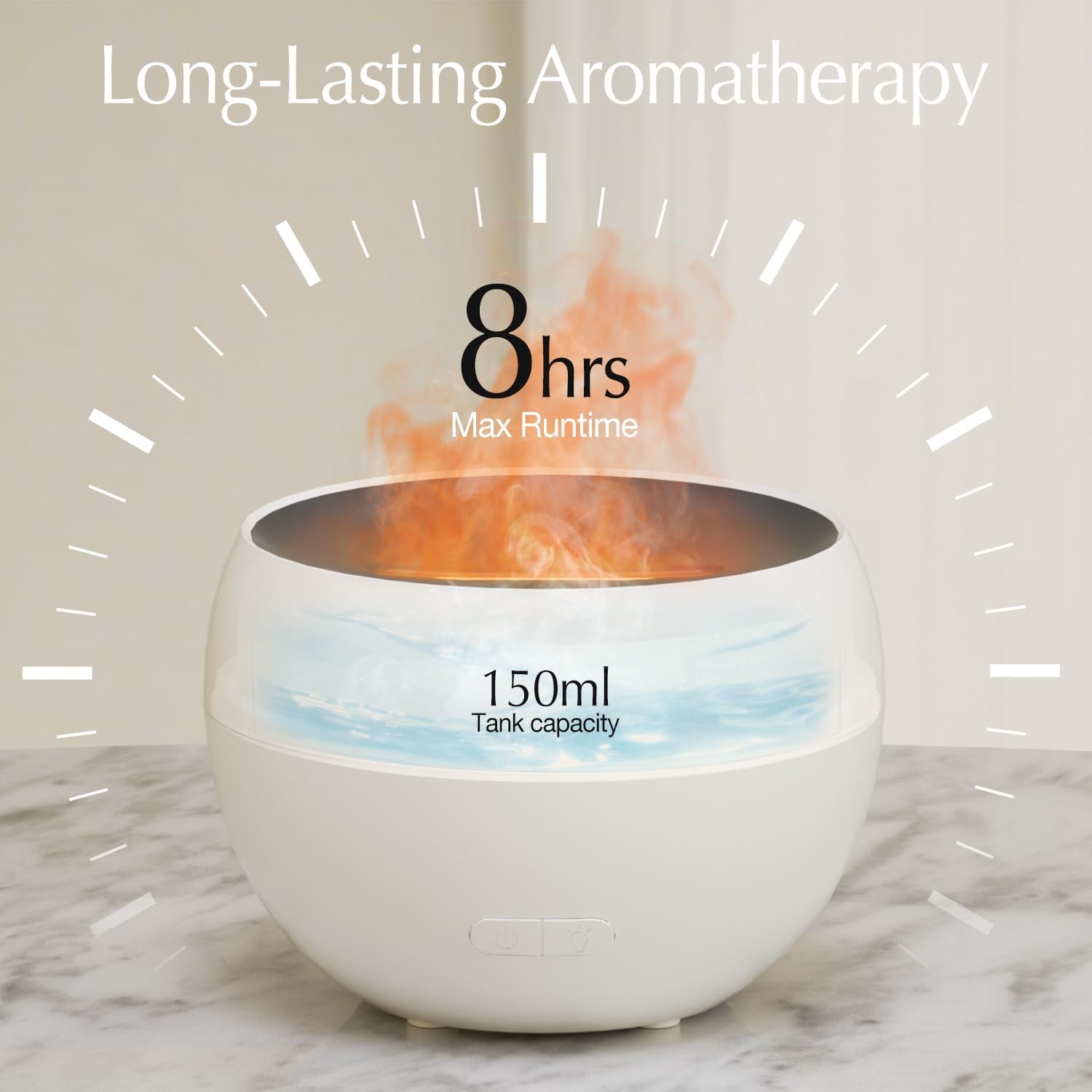 SALKING Essential Oil Diffuser, Fireplace Fire Flame Aromatherapy Diffuser, 150ml Ultrasonic Cool Mist Humidifier, Scent Aroma Diffuser with Auto-Off Function for Home, Room (White)
