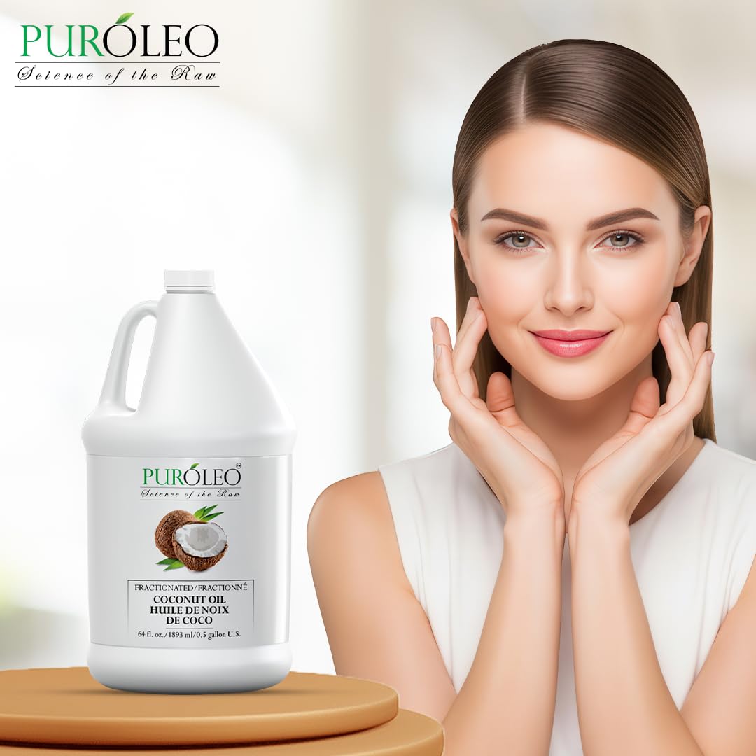 PUROLEO Fractionated Coconut Oil 64 Fl Oz/1900 ML (Packed In Canada) 100% Natural and odorless Moisturizer & Carrier Oil l Hair Skin Body, Aromatherapy, Massage, Makeup Remover