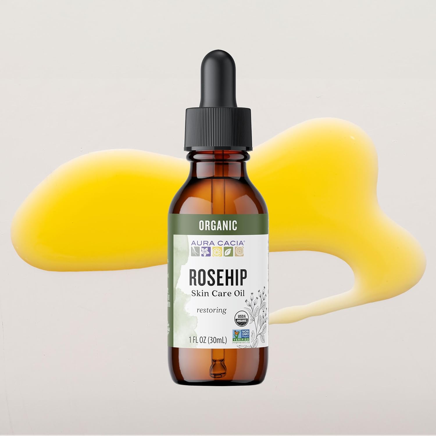 Aura Cacia Organic Rosehip Skin Care Oil | GC/MS Tested for Purity | 30ml (1 fl. oz.)